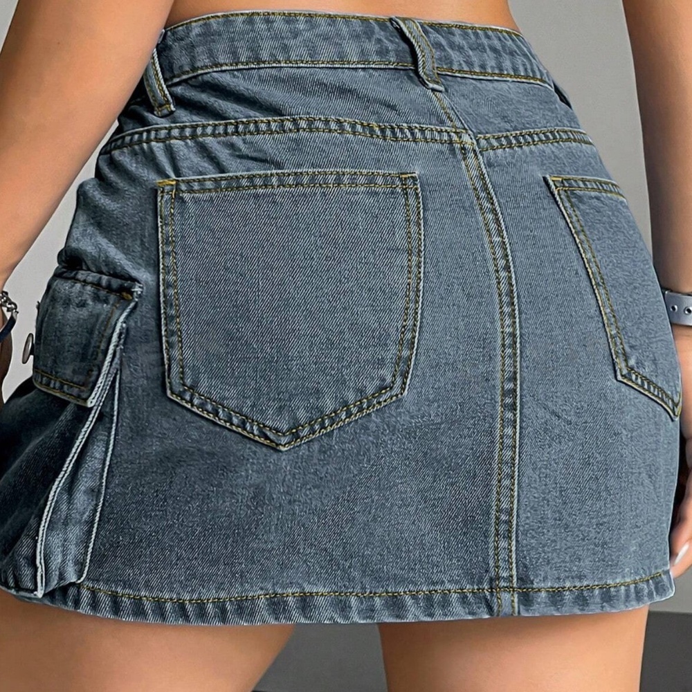 Denim Pockets Casual Cargo Skirt - Picture 3 of 5